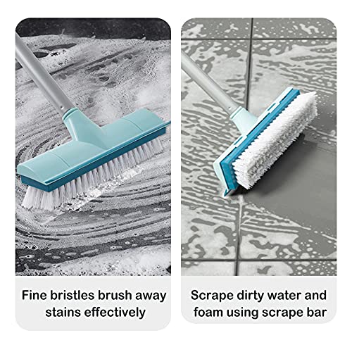 BOOMJOY Floor Scrub Brush with Long Handle, 2 in 1 Scrape and Brush, Stiff Bristles for Cleaning Bathroom, Patio, Garage, Kitchen, Deck, Tile, Blue - color: Blue