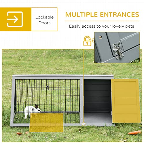 PawHut 46" x 24" Wooden A-Frame Outdoor Rabbit Hutch, Small Animal Cage, Bunny Hutch with Outside Run & Ventilating Wire, Gray | Wooden Chicken Coop with Run for Rabbit, Small Duck Chicken, Garden Backyard Farms - color: Gray