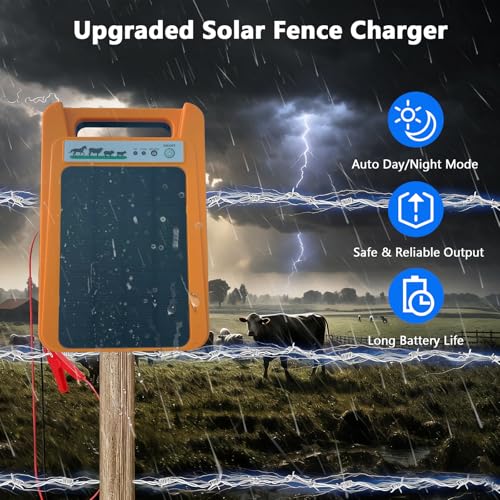 Solar Electric Fence Charger, 0.2J 8kV with Day/Night Mode | Livestock Protection, Poultry Fencing, Garden Security, Outdoor Use, Solar Powered Operation