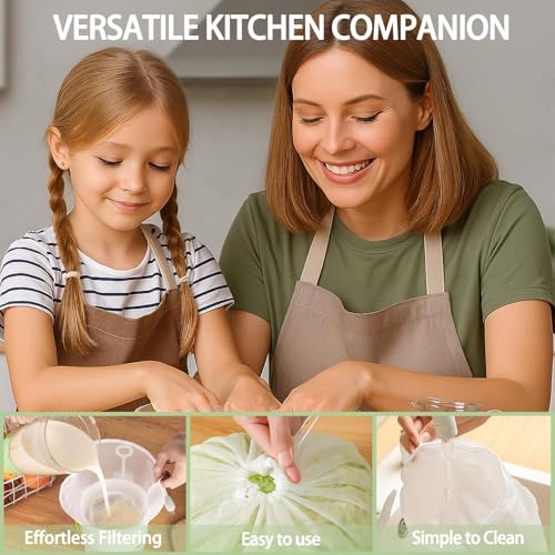 6 Pack Reusable Nylon Mesh Strainer Bags, Bowl-shaped reusable nylon cheese cloth filter bag, fine mesh multi-purpose food filter, suitable for vegetable, nut milk, juice, soy milk