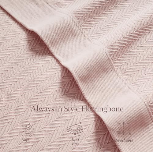 Threadmill Luxury Cotton Blankets for Queen Size Bed | All-Season 100% Cotton Queen Size Blanket | Herringbone Cozy, Soft Breathable Fall Thermal Blanket fits Full Size Bed | English Rose | All-Season Thermal Blanket, Soft & Breathable, Cozy Moisture-Wick