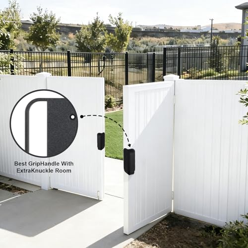 Sliner 2 Pcs Nylon Gate Handle 5.5" Heavy Duty Universal Vinyl Handles Black Rust-Proof Outdoor Gate Pull Ergonomic Extra Knuckle Room Left Right Reversible Door Supplies for PVC Aluminum Wood Door