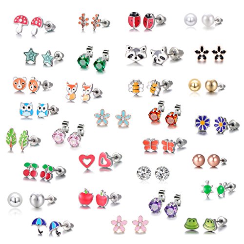 30 Pairs Hypoallergenic Earrings for Girls Sensitive Ears with Stainless Steel Post -Assorted Cute Stud Earrings for Teens Girls Women - style: #1-30pairs