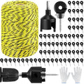 Sweetude 660 Feet Electric Fence Polywire and 100 Pcs Electric Fence Insulator with 1 Pcs Insulator Socket Tool Resistant Glove Electric Fence 6 Stainless Steel Strands for Fence Landowner Farmer