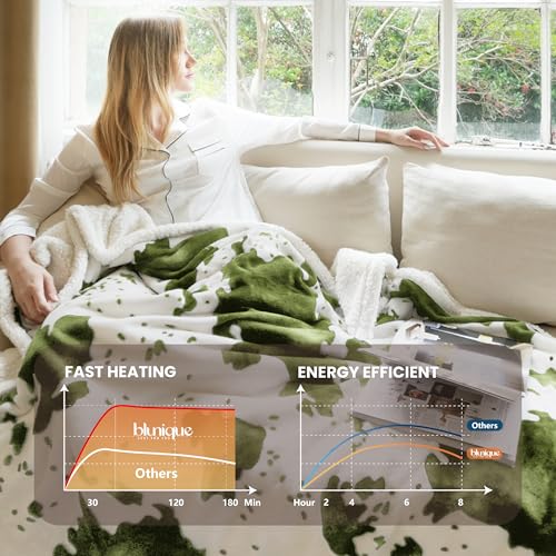 Heated Blanket Throw Blanket - Fast Heating Electric Blanket, Soft Heated Throw with 4 Time Settings,10 Heating Settings, Warm Gifts for Women Mom Grandma(50" x 60" Cow Print Sage Green) - color: 07 - Sage Ombre-white, size: Throw 50" x 60"
