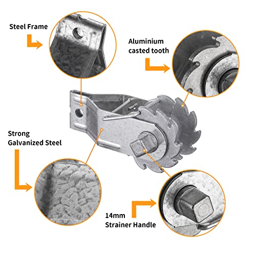 Electric Fence Wire Strainer, Heavy Duty Inline Wire Tensioner, 50PCS Wire Ratchet Tensioner and 1PCS Handle for Electric Fence, Farm Fence