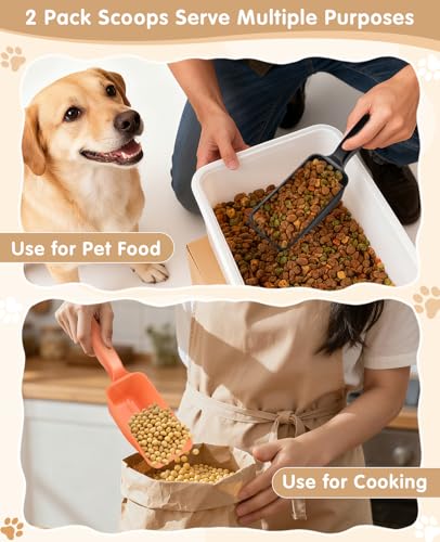 2-Pack Dog Food Scoop 1 Cup, Plastic Pet Food Measuring Scoop With Measuring Lines (1/2 & 1 Cup Markings) for Dogs, Cats, Fish, Bird（Black and Orange) - color: Black and Orange