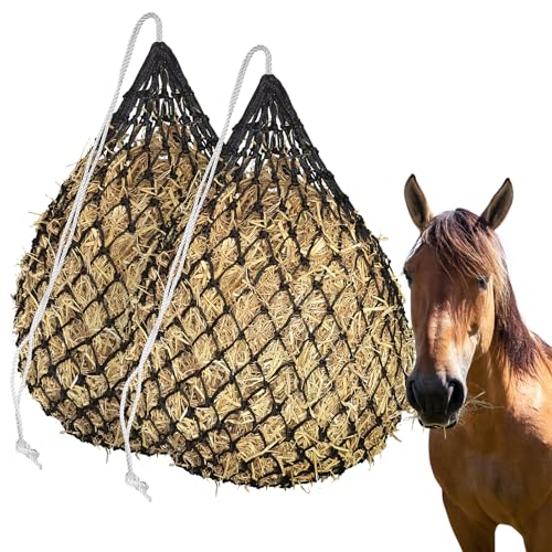 2 PCS Slow Feed Hay Net for Horses Designed with 1.75 in, 36 Inch | Premium PE Hay Net Measuring, Easy to Hang With Top Drawstring, Suitable for Horses, Goats, Sheep And Donkeys