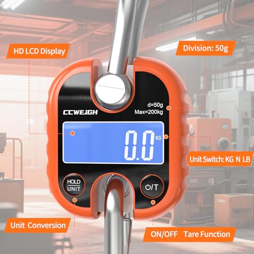 Hanging Scale Handheld 440lb/200kg Crane Scale Luggage Scale,with ABS Plastic case & Big LCD Display, Portable Digital Mini Crane Scale Fishing Scale,for Gym,Hunting,Travelling - color: Orange(440lb/200kg)