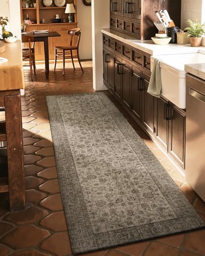 DEXI Kitchen Floor Mats Cushioned Anti Fatigue Runner Rug, 23x86 Brown | Waterproof,Soft and comfrt memory Foam,Easy Care,Vintage Style,Front Sink Laundry Office - color: Mottled Brown, size: 86"l X 23"w X 0.4"th