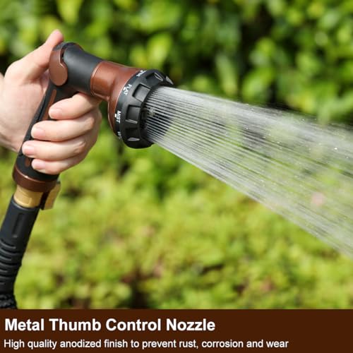 FANHAO Heavy Duty Garden Hose Nozzle, Metal Hose Sprayer Easy Thumb Control | 8 Spray Patterns, Rustproof Water Nozzle, Non-Slip Ergonomic Grip, Elder & Child Friendly for Garden, Car & Pet, Brown - color: Brown