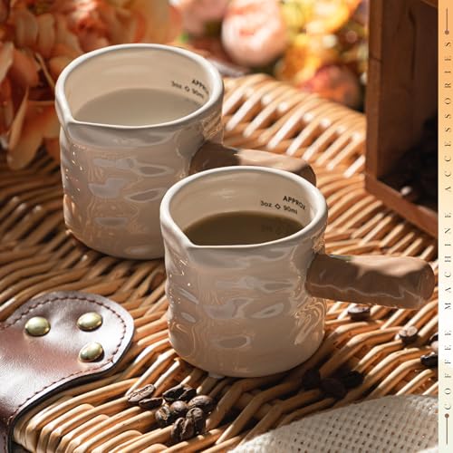 Maxdot Espresso Measuring Cups Ceramic 3 Oz/90ml with Heat Sturdy Handle Single Spouts Coffee Milk Measuring Cup with Scale Espresso Shot Pitcher V-shaped Mouth for Coffee Making Frothing Microwave