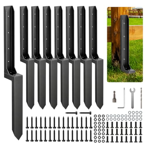 8 Pcs Fence Post Repair Kit,4×4/6x6 Fence Post Support,Heavy Duty Post Anchor Ground Spike with Double-Layer Thickened Fence Post Anchor & Stakes for Repair Tilted, Broken Wood Fence Post - size: Split