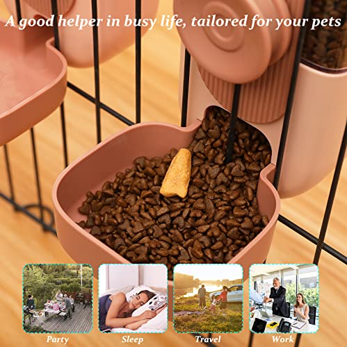 Rabbit Water Dispenser,Bunny Food Bowl,Ferret Feeders Water Bottle for Cage | Hanging Auto Ferret Food Water Dispenser, Auto Gravity Pet Feeder and Waterer Set, Cage Cat Food Bowl Dog Feeding Station - color: Pink