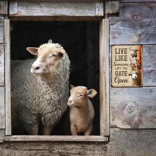 Sheep Sign Decor - Keep Gate Closed Sheeps Metal Signs, Gifts For Sheep Lovers Aluminum Rust Free 9" X 11", Pre-Drilled Holes, Weather