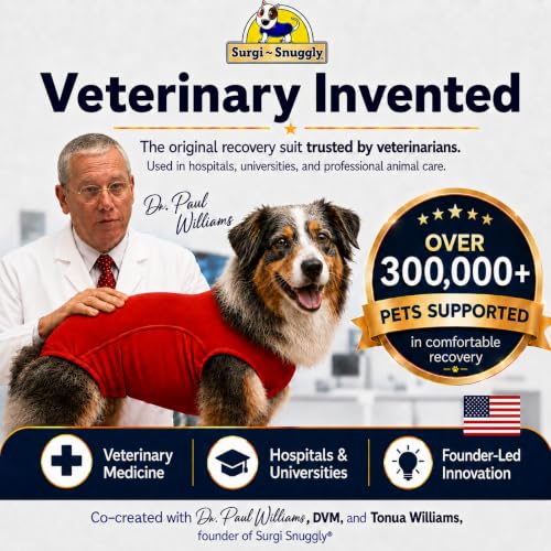 Surgi Snuggly Dog Surgery Recovery Suit, Cone Alternative, Spay/Neuter S | Dog Recovery Suit for Dogs — Veterinarian-Invented Surgical Suit & Recovery Onesie with Easy Bathroom Access After Surgery - color: Radiant Red, size: Small (L-10"-13" | G-14"-19"