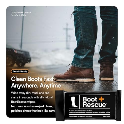 Boot Rescue All-Natural Cleaning Wipes. Remove Dirt & Damaging Salt Stains from Leather & Suede Shoes & Boots. Re-sealable Pack of 15 Wipes. | Revive your footwear instantly with eco-friendly, gentle wipes that preserve texture and restore color flawlessl