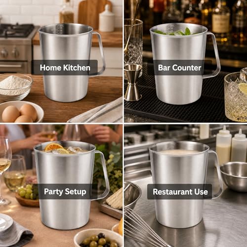64Oz/8Cup Stainless Steel Pitcher (SUS304), 2 Liter Metal Container for Water, Milk, Liquid with Handle with Engraved Markings, Silver - size: 2000ML