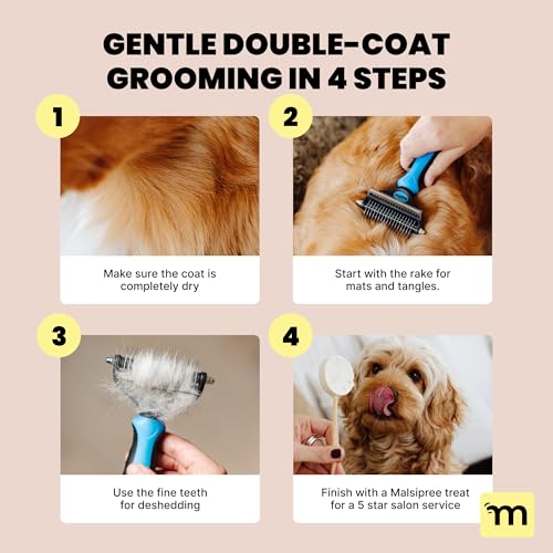 MalsiPree Dog Brush - Large Black, 2-in-1 Undercoat & Dematting Rake | 2-in-1 undercoat rake & dematting brush - deshedding tool - Use for medium to large double-coated dogs & cats