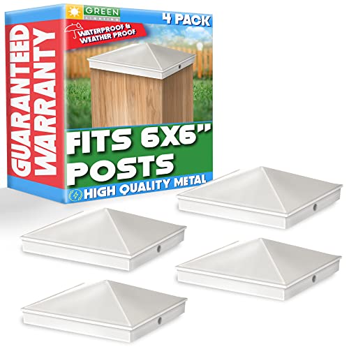 GreenLighting 6x6 Aluminum Pyramid Post Cap Cover (White 4 Pack) Fits 6x6 Nominal Wood (True 5.5 x 5.5) Powder Coated Matte Outdoor Caps Cover, Fence, Decking, Waterproof - color: White 6x6, size: 4 Pack