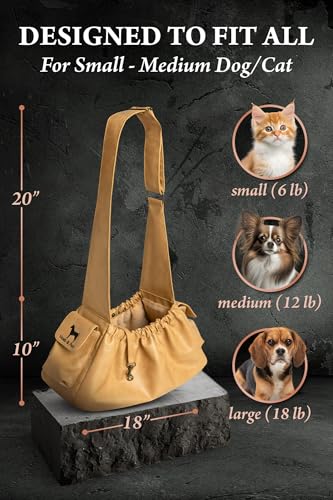 Noah & Paw Dog Sling Carrier for Small Dogs 5-18lb, Dog Sling for Small Dogs and Cats, Dog Carrier with Adjustable Padded Strap, Vegan Leather Lined with Fur, Double Safety Feature, Machine Washable - color: Beige