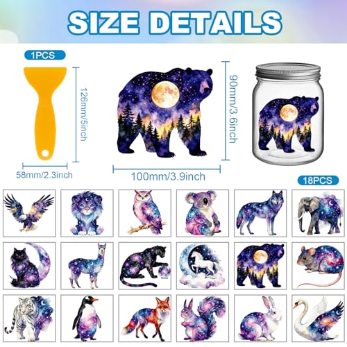 GLOBLELAND 18 Sheets Star Animals Transfer Sticker for Cup Crafts Waterproof 3.9x3.6 inch Universe Cat Decal Stickers Dreamlike Bear Fox Rub on Transfer for Bottle Vase Glass Furniture Decor - style: Star Animals