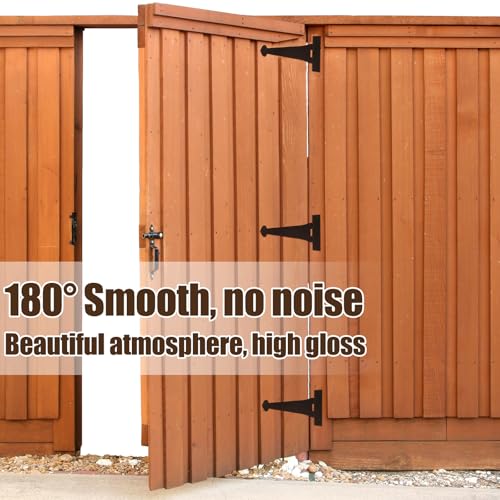 2 Pack 15 Inch Heavy-Duty T-Shape Strap Hinge with Screw Black Powder Coated Wrought Iron Spade Tip Strap Door Gate Hinges for Shed Barn Fence Blind Shutter Wood Frame Doors (Classic Style)