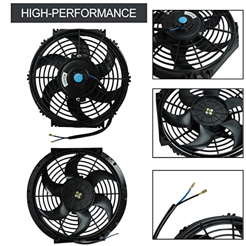 10" Universal Slim Fan Push Pull Electric Radiator 12V 80W High Performance Cooling Fan with Thermostat Wiring Switch Relay Mount Kit Black - size: 10 Inch