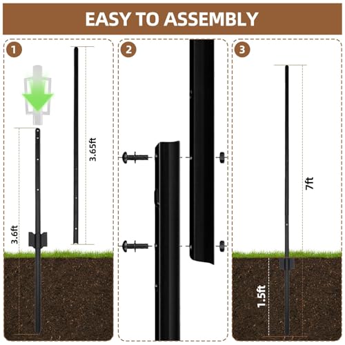 Metal Fence Post 7FT, 10 Pack Heavy Duty T Posts for Garden | Heavy Duty Steel / Black Coating / Rust Resistant / Garden Wire Fence Support / Trellis / No-Dig U Post - size: 7FT 10PCS