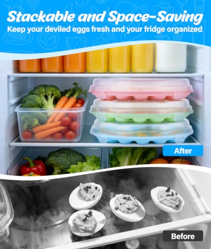 3 Pack Stackable Deviled Egg Container with Lid for Easter, Picnic | Deviled Egg Container with Handle, 66-Slot Egg Carrier Tray for Fridge Storage, Easter, Christmas, Parties, Dishwasher