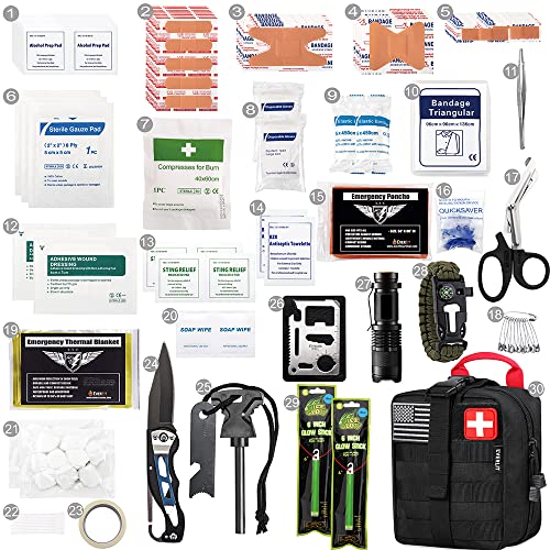 EVERLIT 250 Pcs Survival First Aid Kit | IFAK Outdoor Survival Kit Emergency Kit For Camping Hiking Hunting Earthquake Emergency Preparedness - color: Black