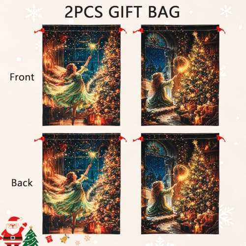 KzgtY Christmas Eve Angel 2PCS Gift Bags with Drawstring, 16 x 12 Inch Reusable Present Sacks for Christmas,Brithday, Holidays,Parties & Gift Packaging - color: Christmas Eve Angel