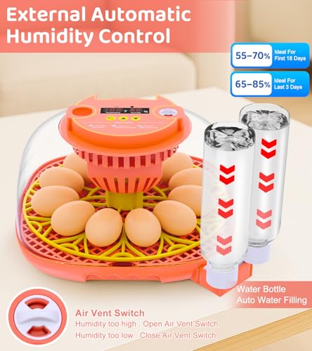 12 Egg Incubator for Hatching Eggs, Smart Temperature and Humidity Control, Automatic Egg Turning, Incubator for Hatching Chicken, Quail, Duck Eggs, 360° Clear View for Home, Classroom, Farm