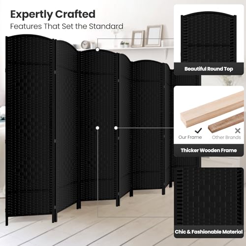 8 Panel Folding Room Divider,Woven Privacy Screen,Black | Solid wood frame, handcrafted diamond pattern, 6FT tall, extends to 126 inches wide, no assembly required - color: Black, size: 8-Panel
