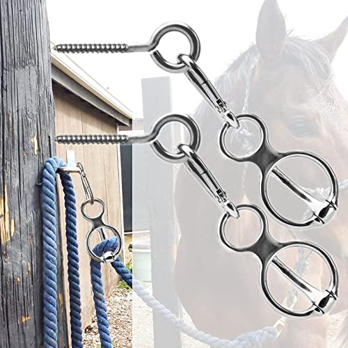 3 Pcs Horse Tie Ring,Heavy Duty Stainless Steel Tie Ring Horse Training Equipment Horse Tack and Supplies with Eye Bolt,Quick snap,Humane and Safe Tie Way - style: Silver-3PCS