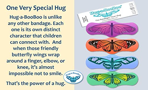 Butterfly Hugs - Premium Adhesive Butterfly Bandages from Hug-a-BooBoo, The Amazing Butterfly Bandages that Hug! Pretty Colorful Butterfies 24 Count Box - size: 24ct, style: Butterfly Hugs