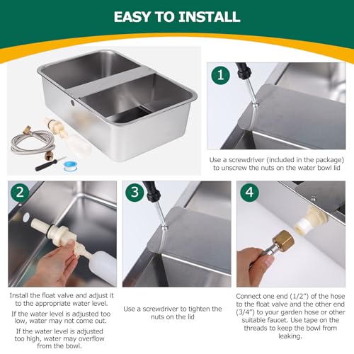 6 Gallon Automatic Dog Water Bowl Dispenser Outdoor Dog Waterer | Stainless Steel Outside Extra Large Self Filling Auto Water Bowl for Dogs Cats Pets Livestock Chicken