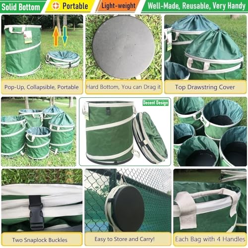 24-Gallon Collapsible Trash Can (19x21 in) Hard-Shell Bottom Leaf Bag,Yard Waste Bags,Garden Debris Bag,RV Camp Waste Bin,Pop-Up Trash Can,Recycling Bin,Laundry Hamper,Lawn Grass Clippings,Weed Barrel - style: 24 Gallon Bag with Gardening Gloves