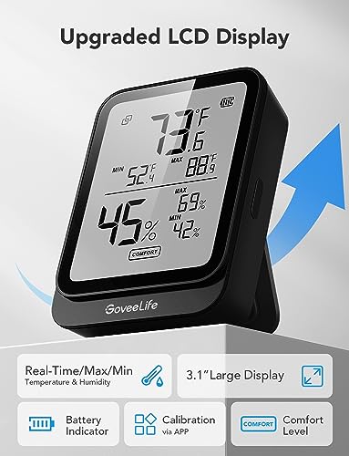 GoveeLife Bluetooth Hygrometer Thermometer H5104, LCD Digital Black 2-Pack | Indoor temperature monitor with APP alert & 2-yr data storage export, humidity meter for greenhouse/wine cellar/bedroom - color: Black, size: 2Pack