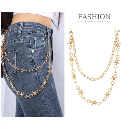 Pants Chains Layer Metal Chain Waist Wallet Keychain Jeans Chains for Men Women Daily Wear - color: Gold