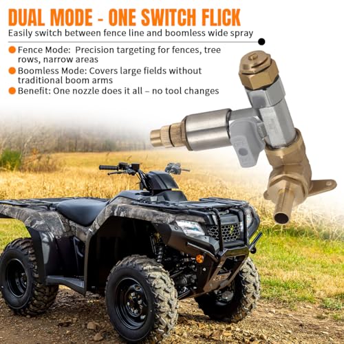 Boomless Sprayer Nozzle ATV Spot Sprayer Width Up to 31FT(Style1) | 2-in-1 Boomless & Fence Line Sprayer Nozzle, Adjustable Pattern