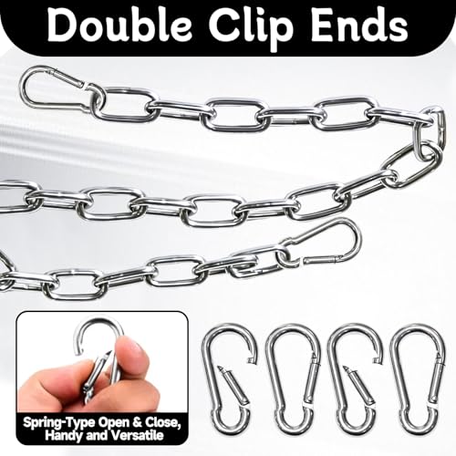 6 Pack 304 Stainless Steel Chain with 12 M4 Carabiners, 4mm x 1m (3.28ft) | Hanging Plants Bird Feeders, Porch Swings Gate and Fence, Durable Silver Chain for Indoor & Outdoor Use, 4MM Metal Chain Link - size: 1m-6pcs-4mm