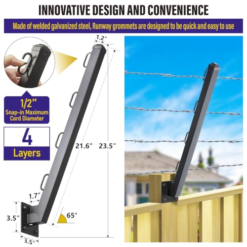 Hulave 8-Pack Angle 25° Fence Post Extender High 23" Fence Barbed Wire Extend Arm for Outdoor Fences to Increase Height for Privacy,Security Prevent Animals from Jumping and Breaking in (Matte Black) - size: 23.5in-25°Angles