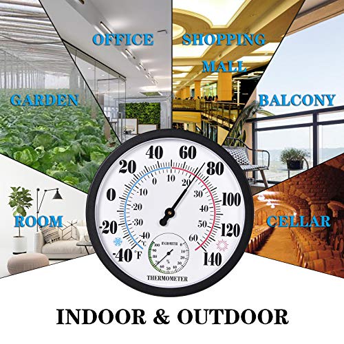 Indoor Outdoor Thermometer Large Numbers Wall Thermometer Hygrometer Waterproof Does not Require Battery 10 inch Wireless Hanging Hygrometer Garden Decoration (Black) - color: Black 10", size: 10 Inch