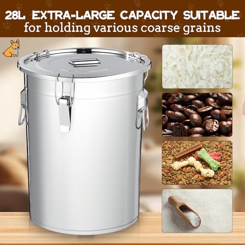 Lounsweer 2 Pack Stainless Steel Dog Food Storage Container with Lid and Locking Clamp Metal Airtight Container Large Stainless Steel Bucket with Food Scoop for Pet Feed(12 L) - size: 12 L