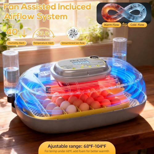 IBKINXX Incubator for Hatching Eggs-24 Egg Capacity, Automatic Egg Turner, Temperature & Humidity Control, 360° Viewing for Chicken, Duck and Quail Eggs (Yellow)