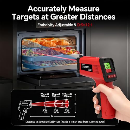 Infrared Thermometer Gun, Digital Laser Temperature Gun -58°F to 1022°F, Adjustable Emissivity, LCD Backlight, MAX/MIN Display, Non-Contact Thermometer for Pizza Oven, BBQ, HVAC, Griddle - color: Red