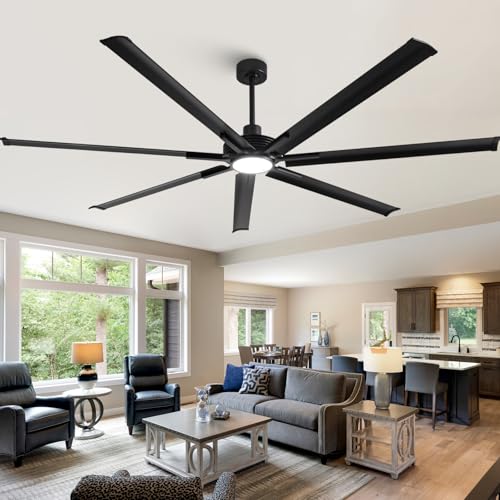 100" Large Commercial Ceiling Fan Lights & Remote - Damp-Rated Outdoor Ceiling Fans for Patios, Modern Industrial Design, 6-Speed, Dimmable LED, Use for House, Shop, Garage,High-Traffic Areas - color: 100" Black, size: 100-inch