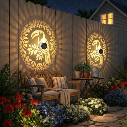 Gardsee Solar Fence Lights Outdoor 2 Pack Deck Step Wall Lights Butterfly Metal Waterproof LED Warm Yellow Light for Garden Post Patio Backyard Yard Decor (Black 6) - style: black 6