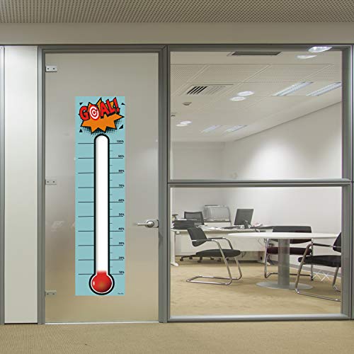 Goal Thermometer Chart Goal Tracker - 48"x12" Adhesive Dry Erase Fundraising Thermometer Sticker - color: Light Blue
